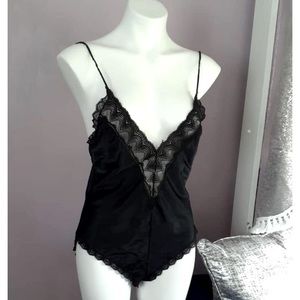 80s Vintage Black Lingere Body Suit Size Small